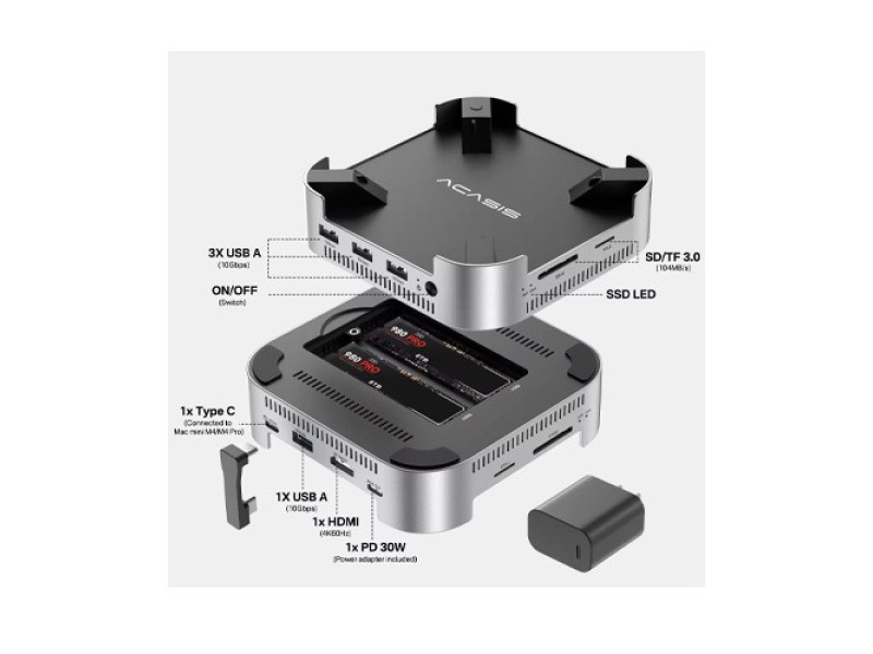Acasis 40Gbps Mac mini M4 Dock & Dual-Bay SSD Enclosure