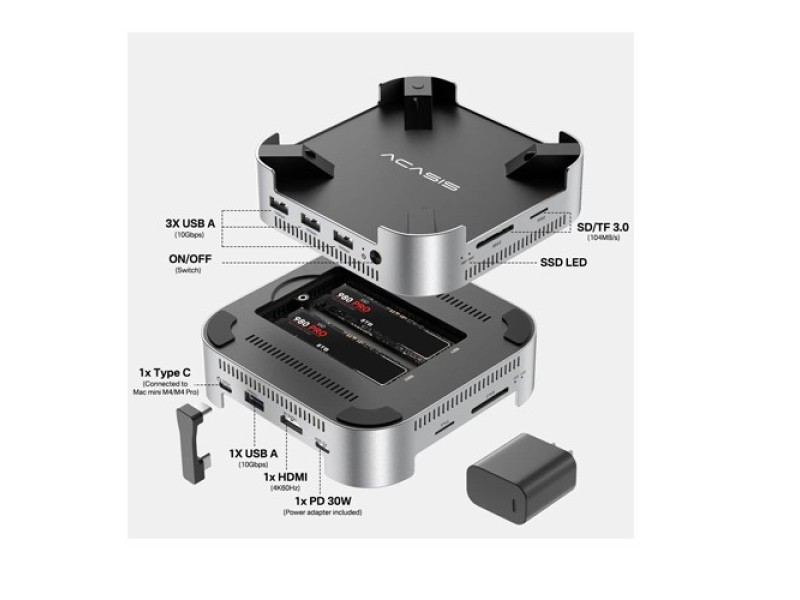 Acasis M001 10Gbps Mac mini M4 Dock &Dual -Bay SSD Enclosure