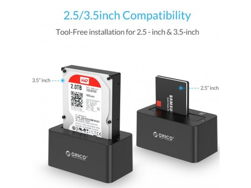 ORICO 6619SUS3 DUAL BAY 2.5INCH AND 3.5INCH SATA USB 3.0 HDD ENCLOSURE WITH DOCKING STATION