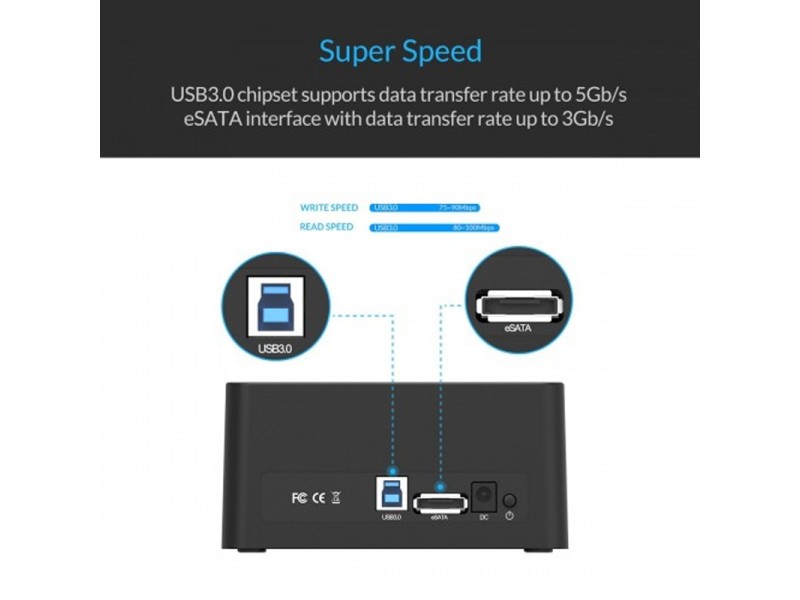 ORICO 6619SUS3 DUAL BAY 2.5INCH AND 3.5INCH SATA USB 3.0 HDD ENCLOSURE WITH DOCKING STATION