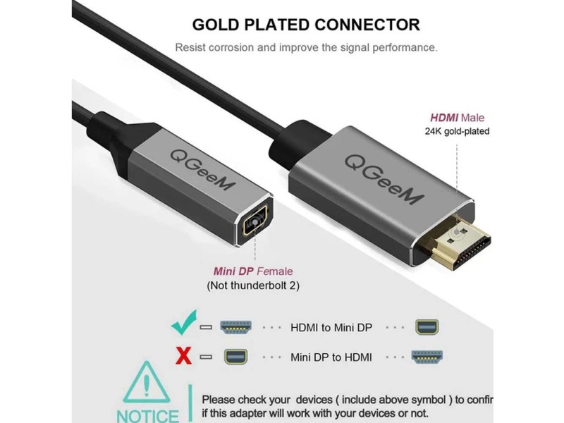 Qgeem HDMI Male To Mini Display port Female Adapter