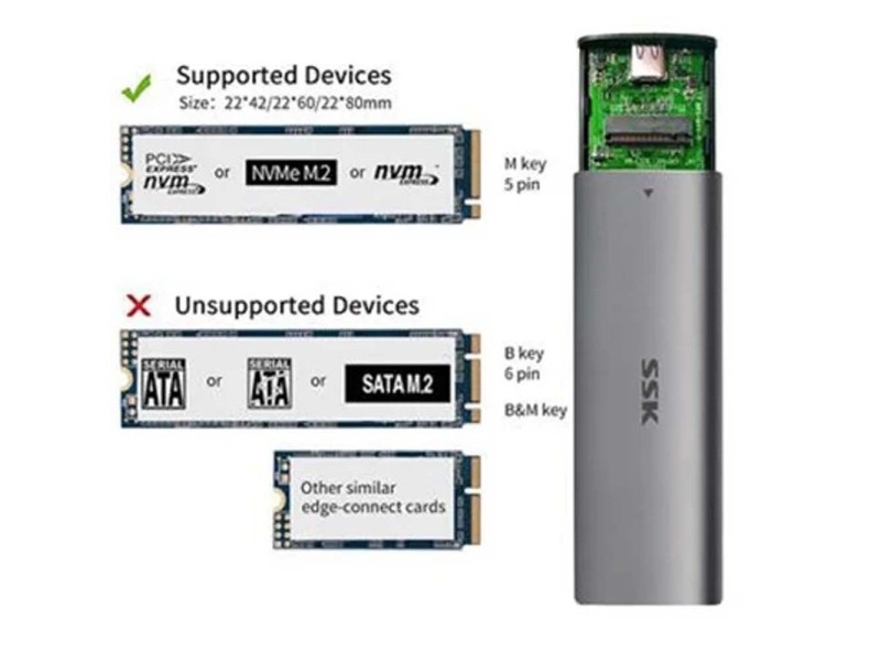 SSK C326 Aluminum USB C to M.2 GEN-2 Enclosure Reader