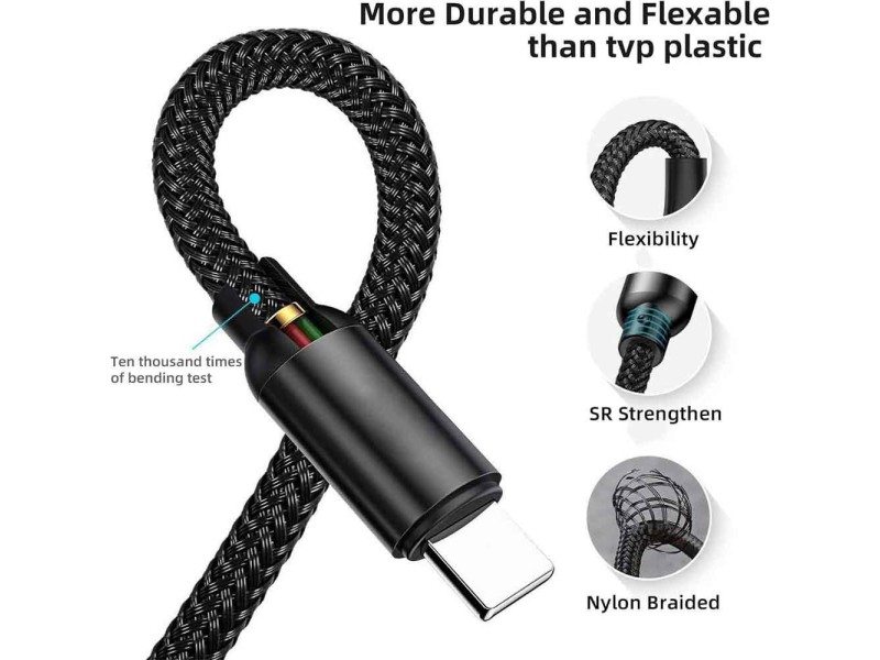 Nylon Braided Surface Connect To USB-C Charging Cable 1m