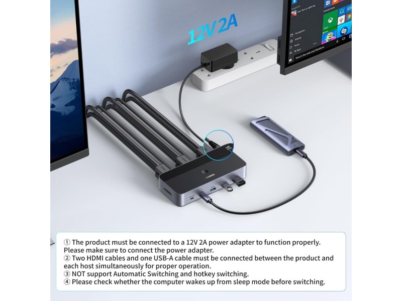 UGREEN 2 MONITOR 2 COMPUTER HDMI KVM SWITCH AK500(85719)