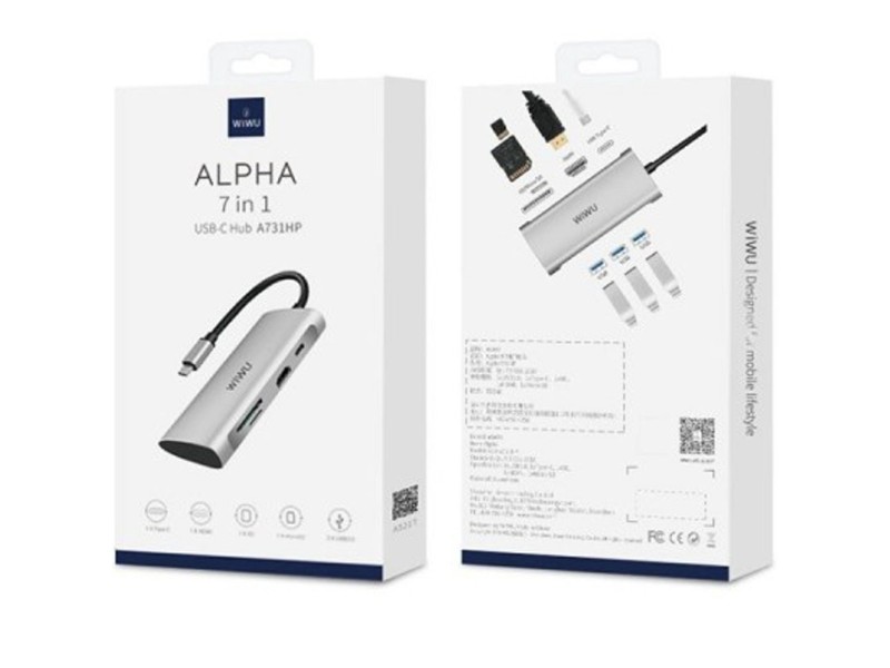 WIWU ALPHA A731HP 7 IN 1 TYPE C MULTIFUNCTION HUB