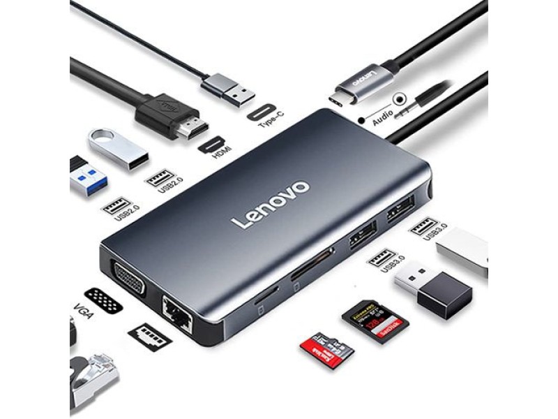 LENOVO TYPE-C DOCK LX0801 ADAPTER HDMI/VGA/TF/SD CARD GIGABIT PORT ADAPTER CABLE INTERFACE USB 3.0 HUB