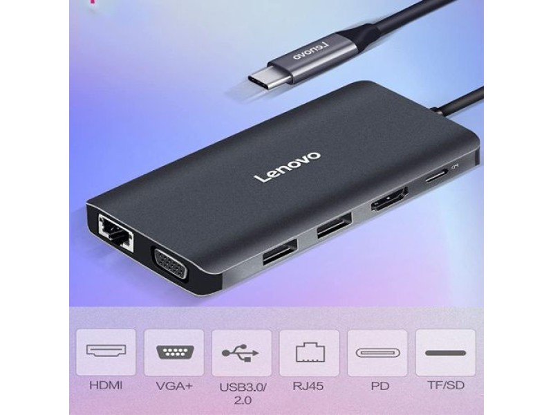 LENOVO TYPE-C DOCK LX0801 ADAPTER HDMI/VGA/TF/SD CARD GIGABIT PORT ADAPTER CABLE INTERFACE USB 3.0 HUB