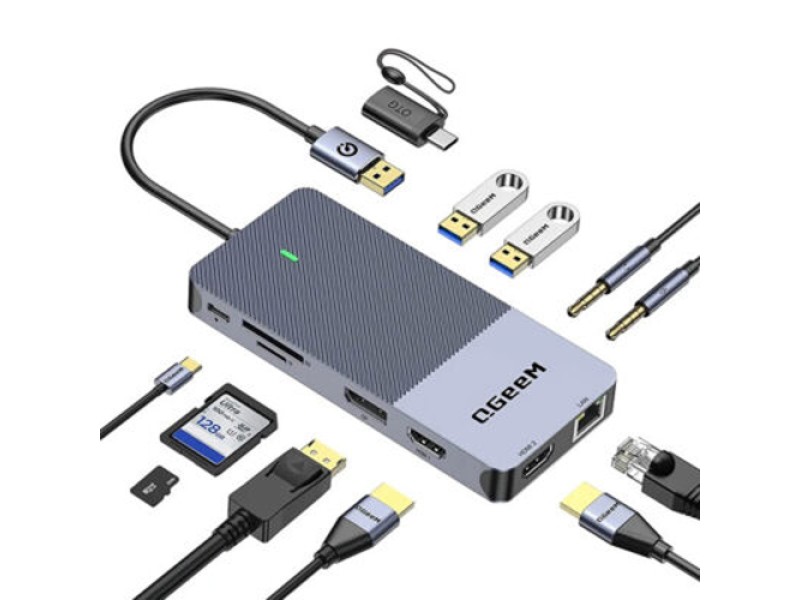 QGeeM USB 3.0 Docking Station, USB C Hub to HDMI Multiport Adapter, USB Hub Dual HDMI VGA Monitor Triple Display Portable Laptop USB Dock