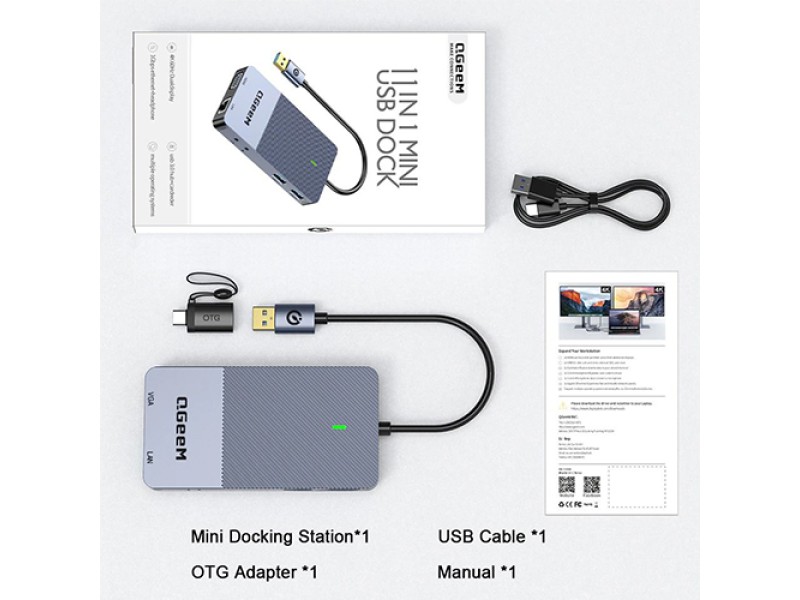 QGEEM USB 3.0 WITH 2K 3 DISPLAY DOCKING STATION